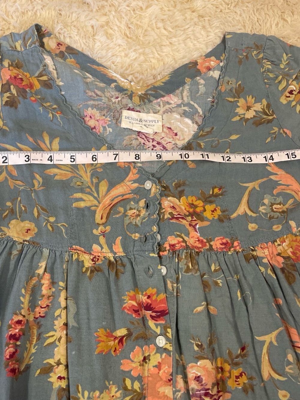 Ralph Lauren Floral Button-Front V-Neck Dress in Sage Green Y2K Boho Cottage - Picture 4 of 8